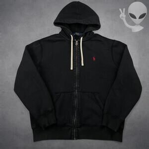 Polo Ralph Lauren Full Zip Hoodie Large Black Classic Jacket Red Pony